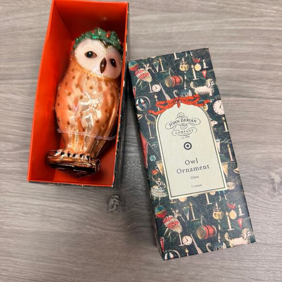 JOHN DERIAN Owl Wearing Laurel Glass Christmas Ornament Target 2025 Collectible - Picture 5 of 7